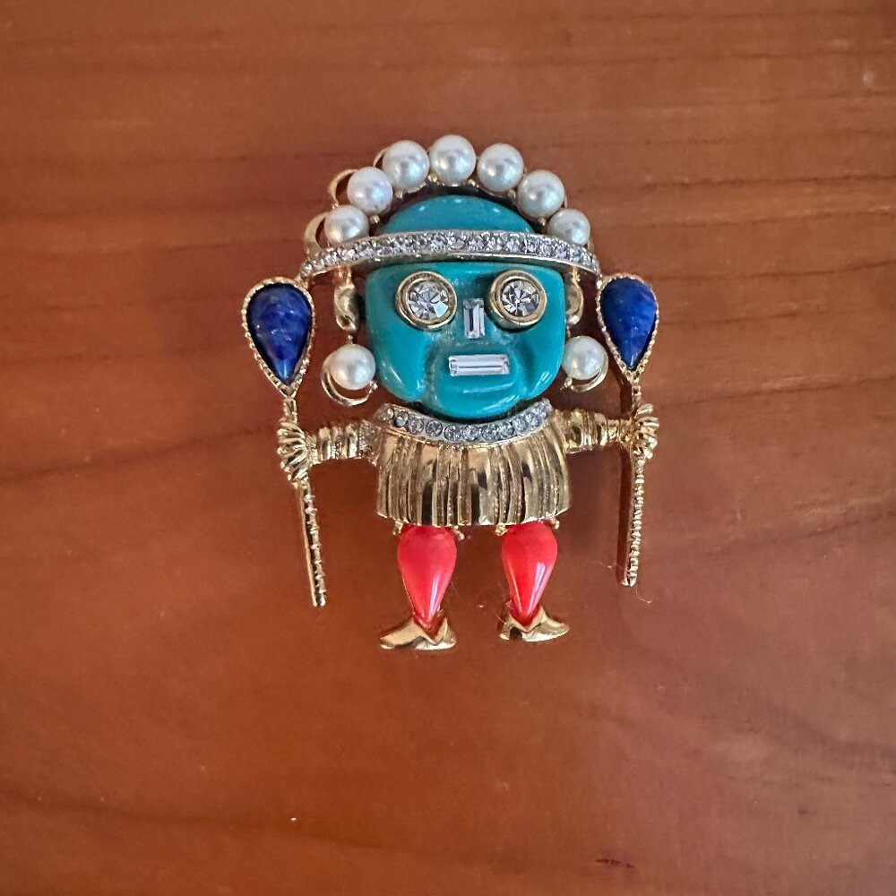 Kenneth Jay Lane  gold-tone brooche with colored faux stones. Vintage.